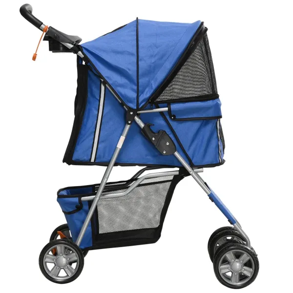 PawHut Kočárek pro psy do 10 kg a 35 cm s pláštěnkou, modrý