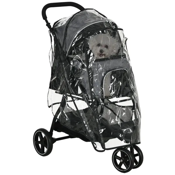 Kočárek pro psy PawHut Buggy s pláštěnkou, do 10 kg, šedočerný