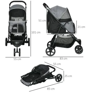 Kočárek pro psy PawHut Buggy s pláštěnkou, do 10 kg, šedočerný