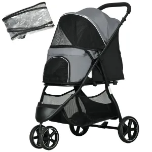 Kočárek pro psy PawHut Buggy s pláštěnkou, do 10 kg, šedočerný
