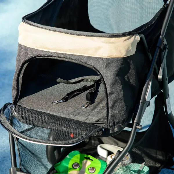 PawHut Kočárek pro psy do 10 kg a 35 cm s pláštěnkou, béžovočerný