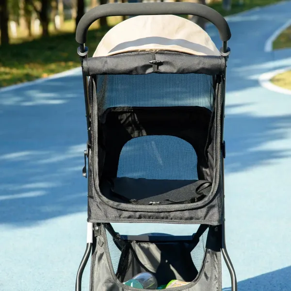 PawHut Kočárek pro psy do 10 kg a 35 cm s pláštěnkou, béžovočerný