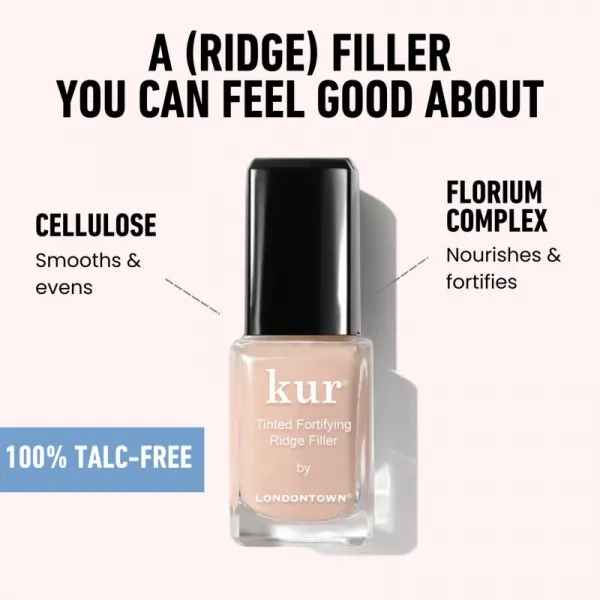 LONDONTOWN Kur Tinted Fortifying Ridge Filler vyhladzujúci podkladový lak na nechty pre suché a krehké nechty odtieň Apricot Beige 12 ml