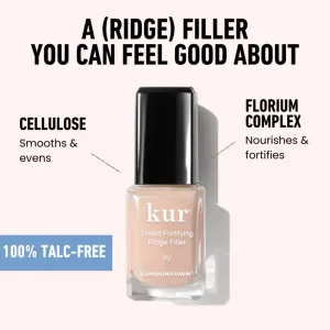 LONDONTOWN Kur Tinted Fortifying Ridge Filler vyhladzujúci podkladový lak na nechty pre suché a krehké nechty odtieň Apricot Beige 12 ml