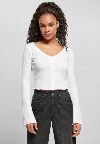 Women's sweater with a cropped rib in white