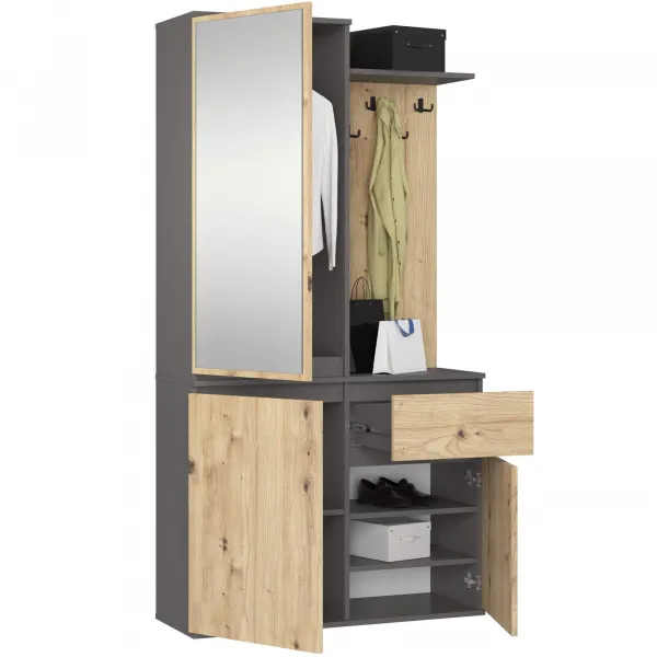 Ak furniture Předsíňová stěna Entro grafit/dub artisan