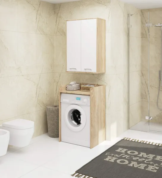 Ak furniture Závěsná koupelnová skříňka Fin W64 64 cm bílá/dub sonoma II