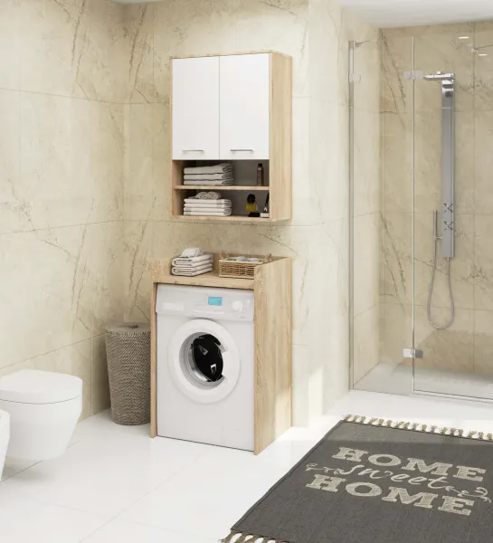Ak furniture Závěsná koupelnová skříňka Fin W64 2D 64 cm bílá/dub sonoma