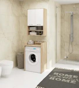 Ak furniture Závěsná koupelnová skříňka Fin W64 2D 64 cm bílá/dub sonoma