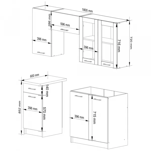 Ak furniture Kuchyňská linka Olivie H720 1,8 m prosklená bílá/dub sonoma