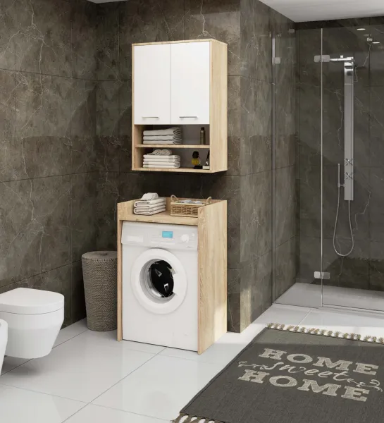 Ak furniture Závěsná koupelnová skříňka Fin W64 2D 64 cm bílá/dub sonoma