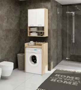 Ak furniture Závěsná koupelnová skříňka Fin W64 2D 64 cm bílá/dub sonoma