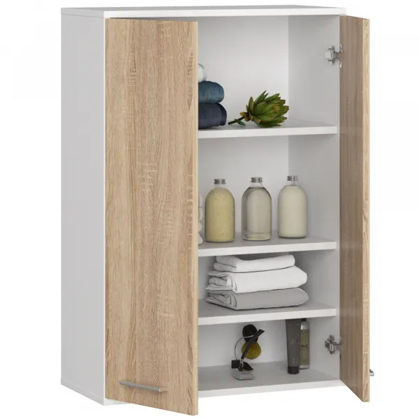 Ak furniture Závěsná koupelnová skříňka Fin W64 64 cm bílá/dub sonoma
