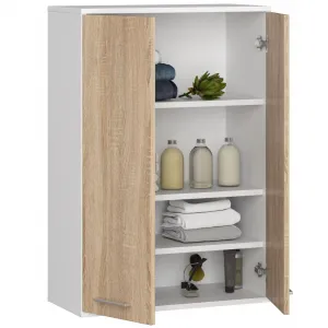 Ak furniture Závěsná koupelnová skříňka Fin W64 64 cm bílá/dub sonoma