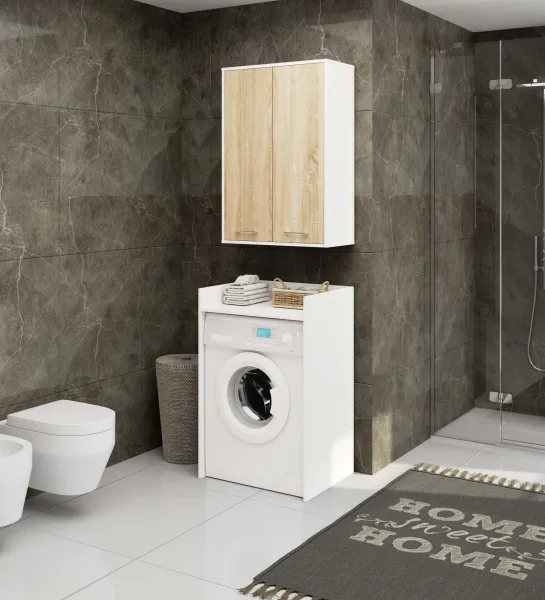 Ak furniture Závěsná koupelnová skříňka Fin W64 64 cm bílá/dub sonoma