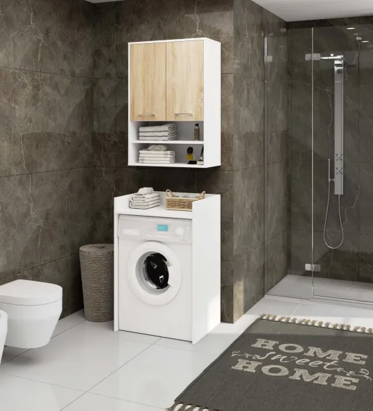 Ak furniture Závěsná koupelnová skříňka Fin W64 2D 64 cm bílá/dub sonoma