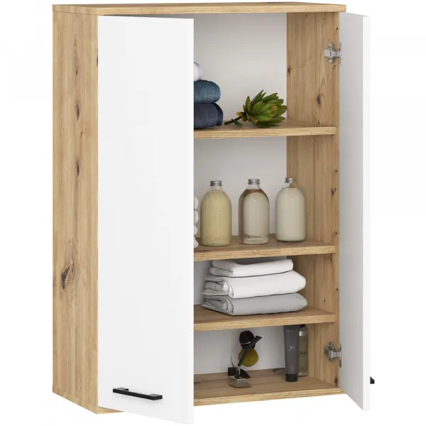Ak furniture Závěsná koupelnová skříňka Fin W64 64 cm bílá/dub artisan
