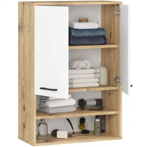 Ak furniture Závěsná koupelnová skříňka Fin W64 2D 64 cm bílá/dub artisan