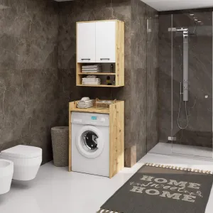 Ak furniture Závěsná koupelnová skříňka Fin W64 2D 64 cm bílá/dub artisan