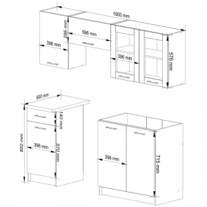 Ak furniture Kuchyňská linka Olivie 1,8 m prosklená beton