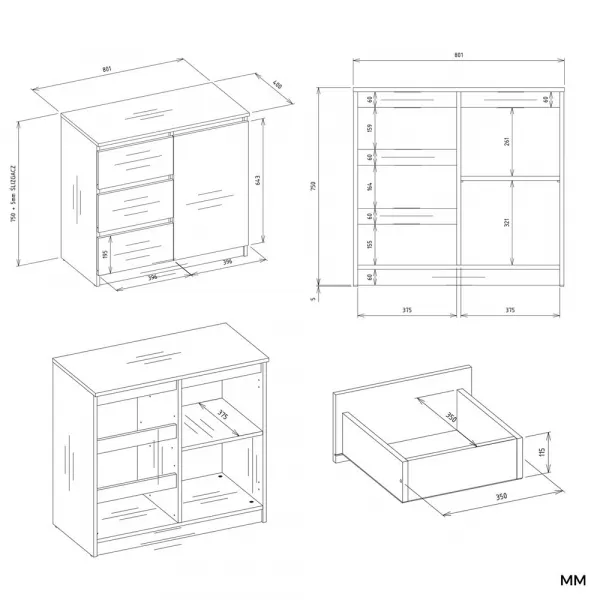 TP Living Komoda Malwa 1D3S 80 cm kašmírová
