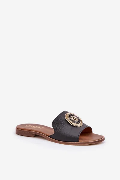 Lewski Shoes Kožené Šľapky S Dekoráciou Na Plochom Opätku Zazoo