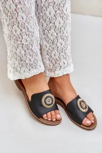 Lewski Shoes Kožené Šľapky S Dekoráciou Na Plochom Opätku Zazoo