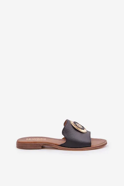 Lewski Shoes Kožené Šľapky S Dekoráciou Na Plochom Opätku Zazoo