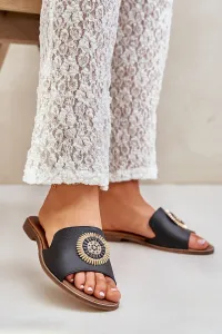 Lewski Shoes Kožené Šľapky S Dekoráciou Na Plochom Opätku Zazoo