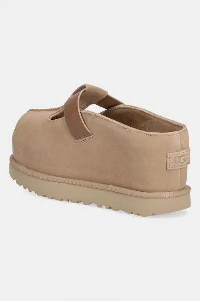 Semišové šľapky UGG Goldenstar Hi Clog dámske, béžová farba, na platforme, 1167550-SAN