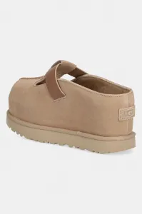 Semišové šľapky UGG Goldenstar Hi Clog dámske, béžová farba, na platforme, 1167550-SAN