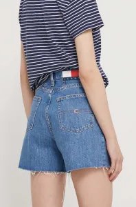 Rifľové krátke nohavice Tommy Jeans dámske,jednofarebné,vysoký pás,DW0DW17646