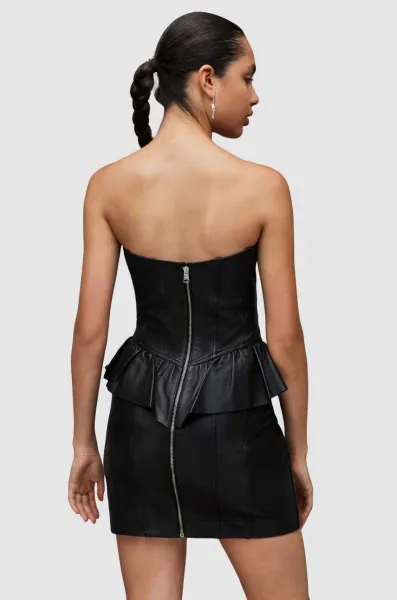 Kožené šaty AllSaints WL068Z CASSIE LEA RUFFLE DR