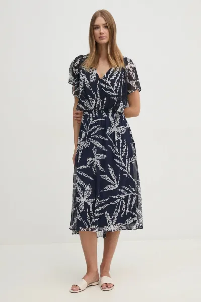 Šaty Dkny V-Neck Flutter Sleev Navy/Ivory