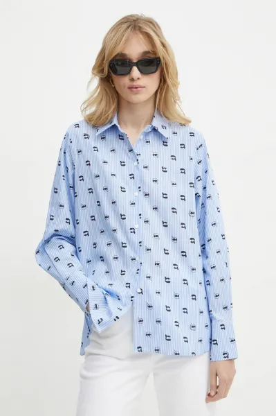 Blúzka Karl Lagerfeld Ikon Aop Print Blouse Kentucky Blue Stripe