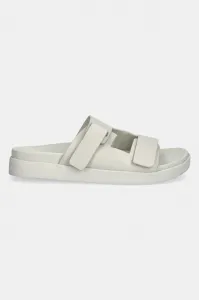 Kožené šľapky Calvin Klein FLAT ADJ SLIDE EYELET