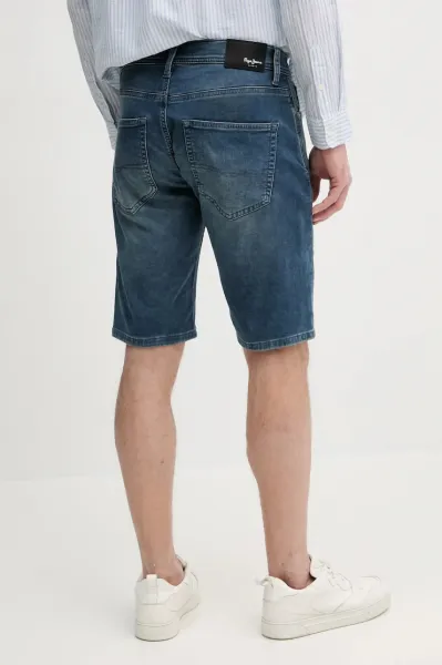 Rifľové krátke nohavice Pepe Jeans SLIM GYMDIGO SHORT TRACK pánske, tmavomodrá farba, PM801075UI5