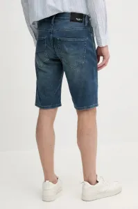 Rifľové krátke nohavice Pepe Jeans SLIM GYMDIGO SHORT TRACK pánske, tmavomodrá farba, PM801075UI5