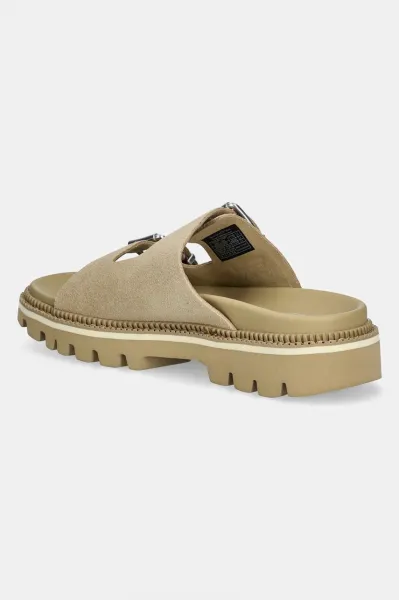 Semišové šľapky Tommy Jeans DOUBLE STRAP SANDAL SUEDE
