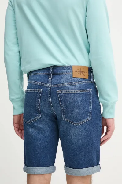 Rifľové krátke nohavice Calvin Klein Jeans pánske, tmavomodrá farba, J30J327184