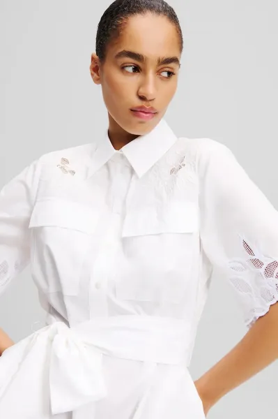 Šaty Karl Lagerfeld Embroidery Cut Out Dress White