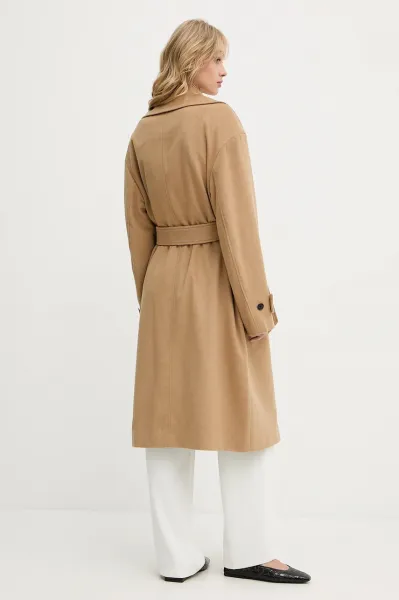 Kabát Karl Lagerfeld Soft Wool Coat Nougat
