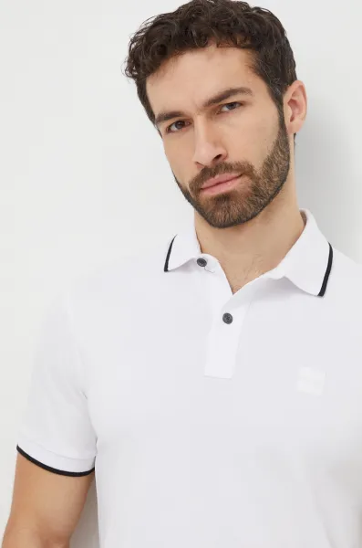 Polo tričko BOSS Orange pánske, biela farba, jednofarebné, 50507699