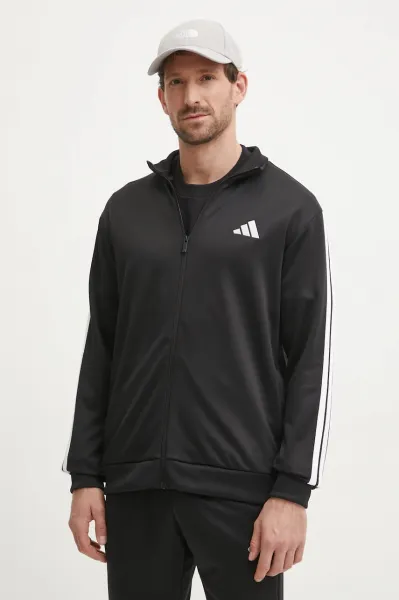 Tepláková súprava adidas 3S FT TT TS pánska, čierna farba, JC5375