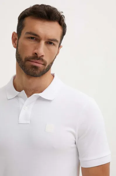 Polo tričko BOSS Orange pánske, biela farba, jednofarebné, 50507803