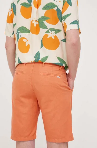 Šortky s prímesou ľanu Pepe Jeans Arkin oranžová farba