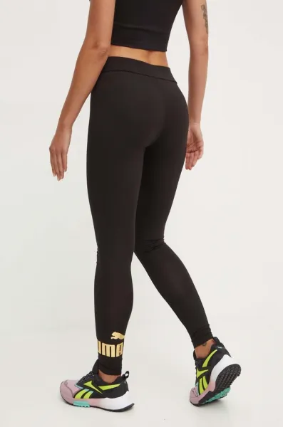Legíny Puma Essentials+ Metallic 848307 dámske, čierna farba, s potlačou, 848307