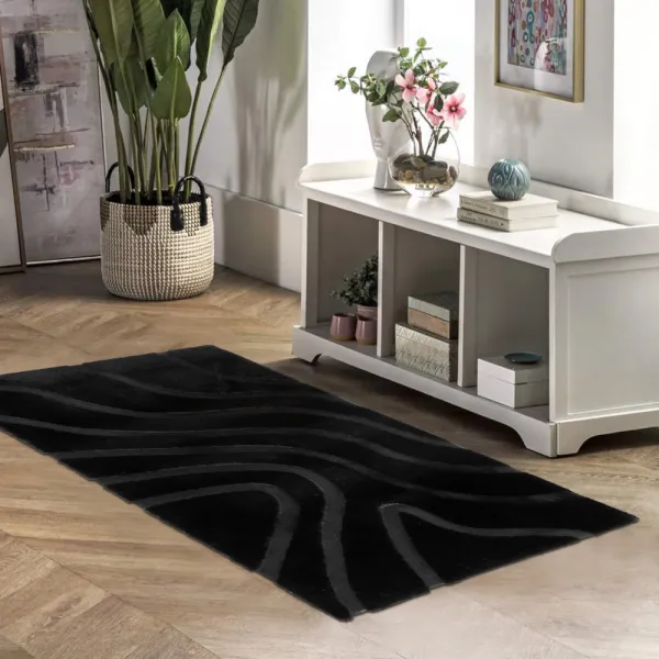Koberec, čierna/3D vzor, 100x140, PUFIN TYP 2