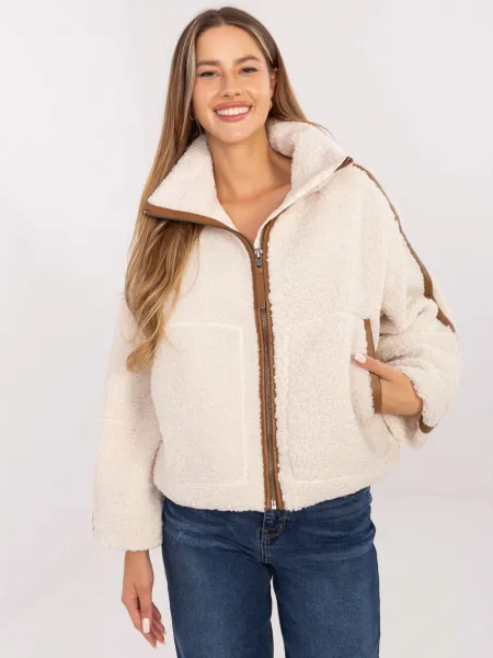 Factory Dámska teddy bunda s vysokým golierom – béžová / čierna Farba: Čierna, Veľkosť: M