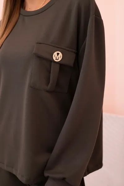 Legínovo Dámsky maslový komplet: mikina a nohavice s gumou béžové Farba: Khaki, Veľkosť: UNI